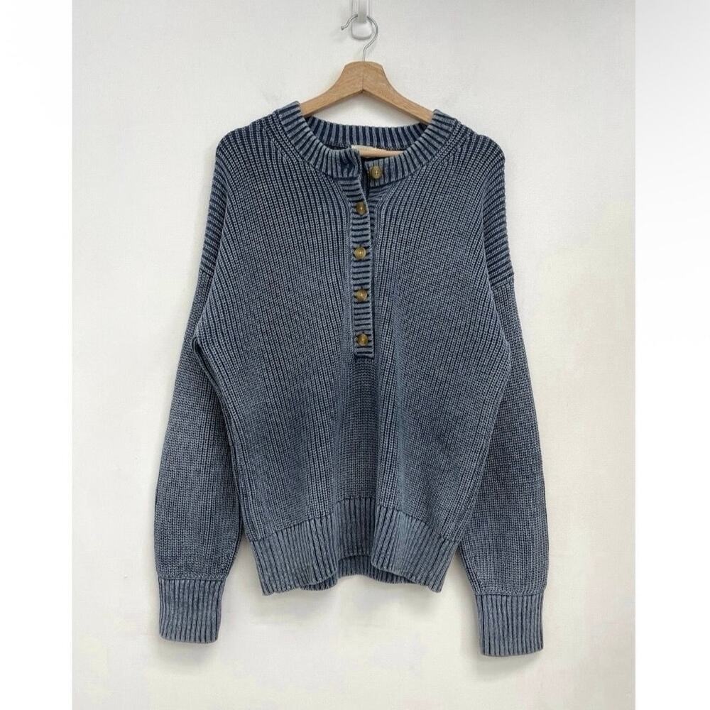 Faherty Women's Sunwashed Organic Cotton Fisherman Henley Sweater Coastal Medium - Picture 3 of 12